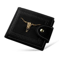 Black animal print men's wallet with multiple card slots and zipper closure