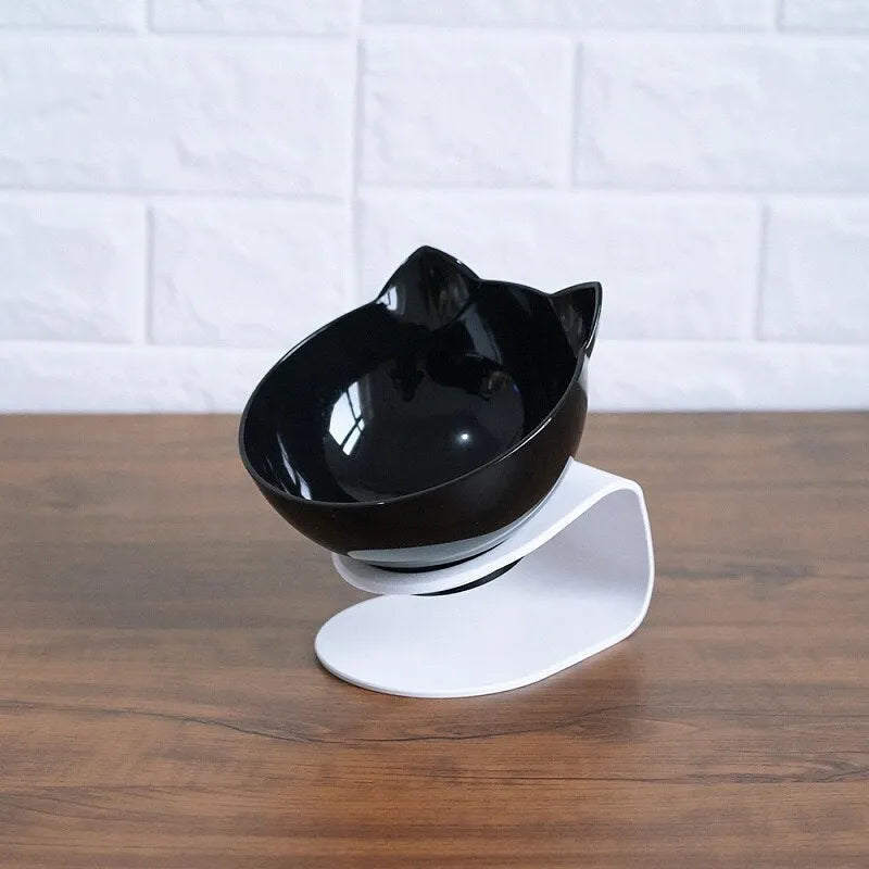 Non slip double cat bowl with raised stand transparent plastic pet feeder for dogs and cats