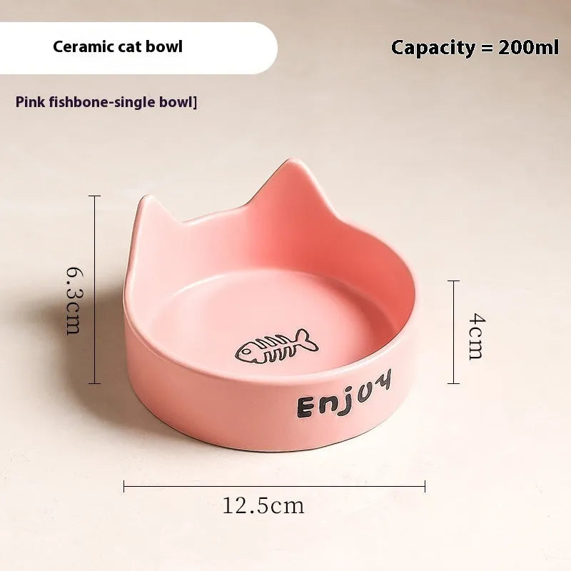 Porcelain cat bowl with wooden anti-tumble frame in chosen colour with cat ear design