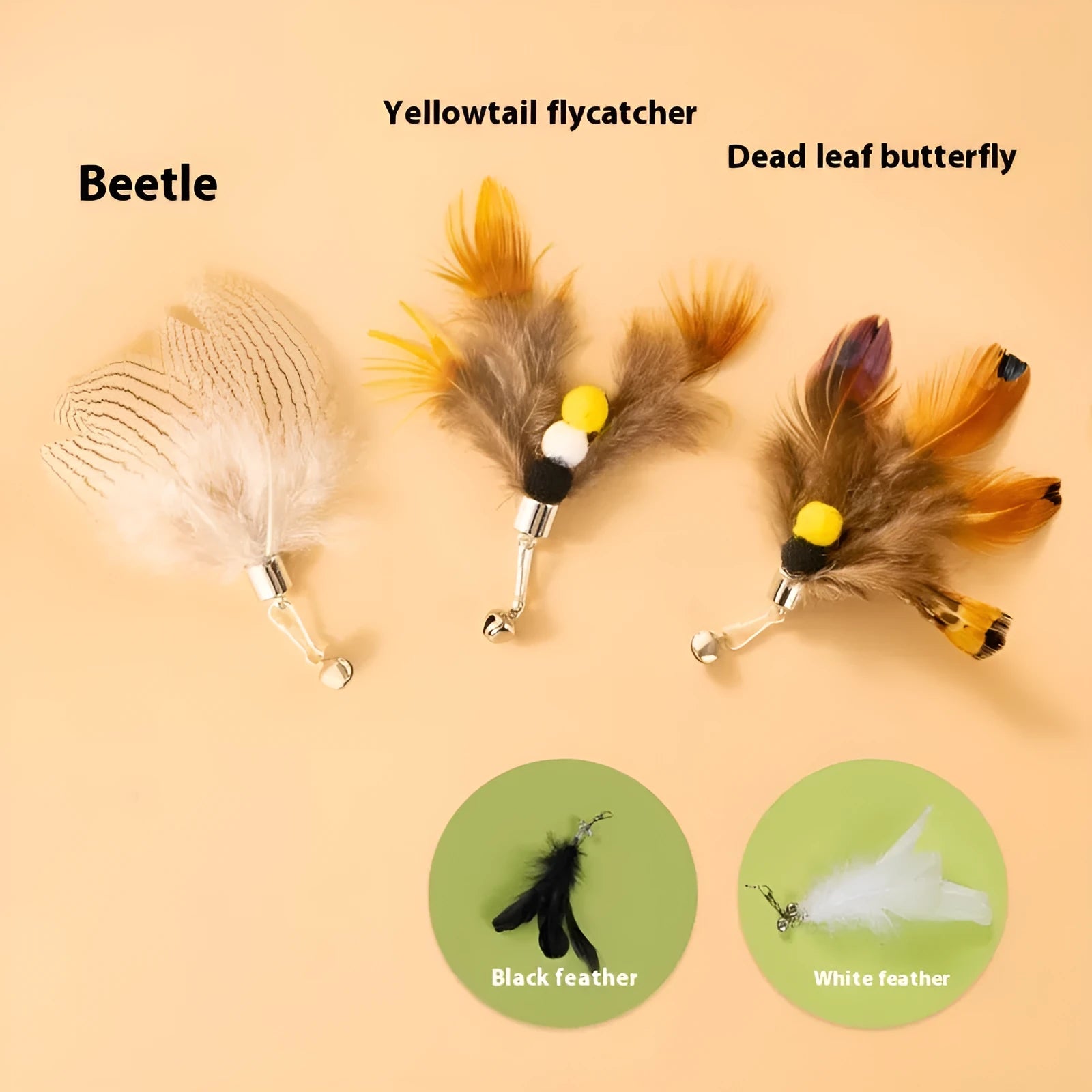Three steel wire cat toy replacement heads with little flying insects designs