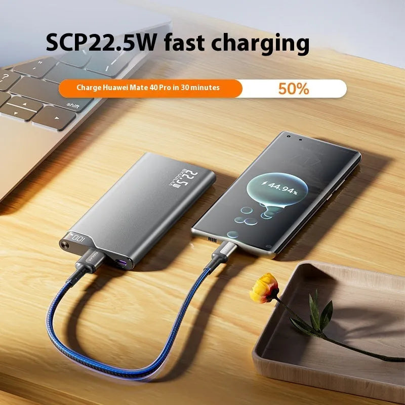 Super large capacity 225W fast charge power bank 10000mAh tarnish colour alloy shell with data cable