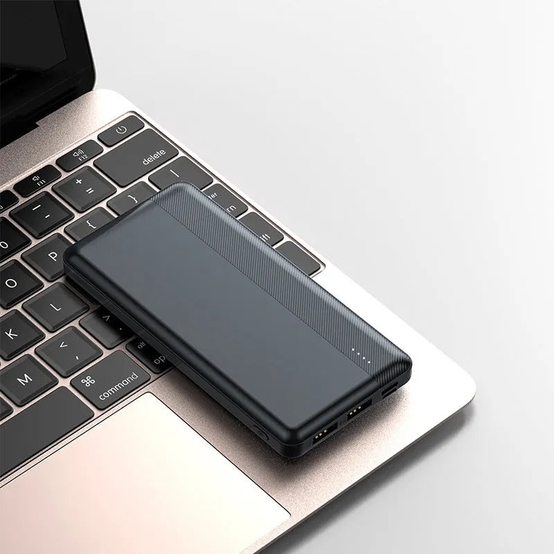 20000mAh portable power bank in white with 2.1A input output and slim 15mm design