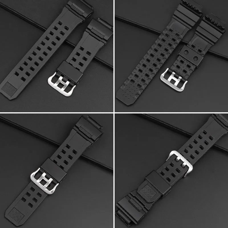 Camouflage pattern TPU watch strap with silver buckle on a 20mm watch lug