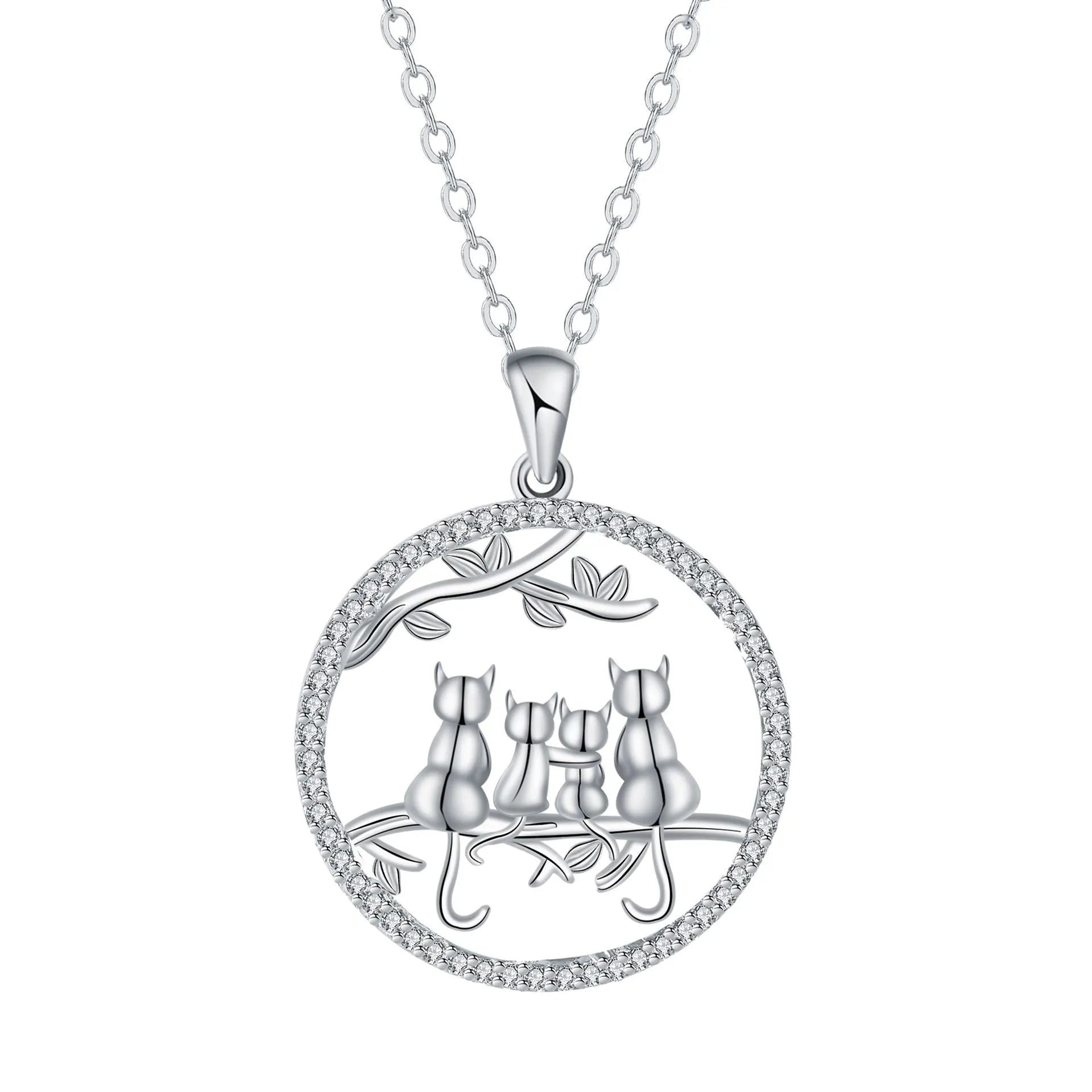 Women's four kitten copper necklace with electroplated pendant on cross chain