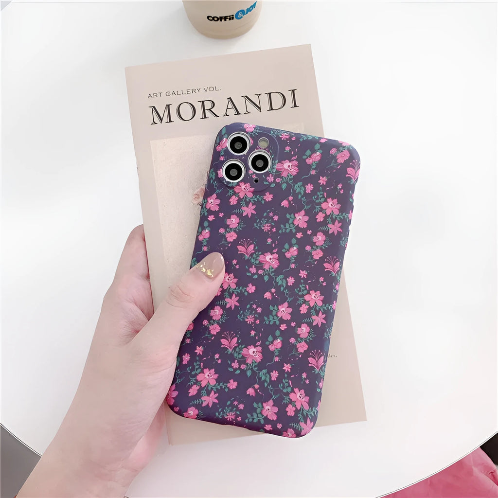 TPU floral phone case with broken flower print in navy blue for Apple iPhone XS