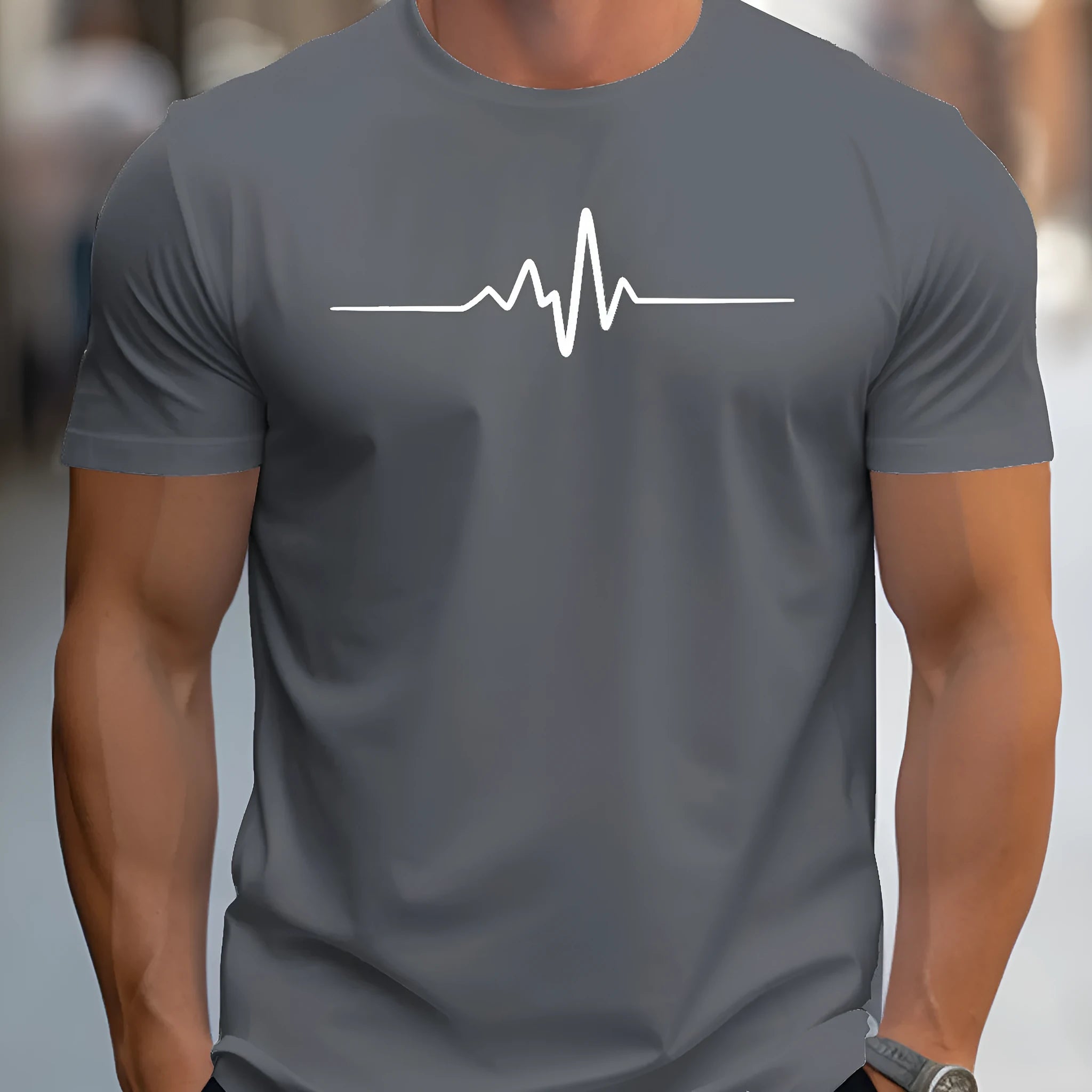 Men's loose fit sports T-shirt with 3D pattern letters design in chemical fibre blend polyester fabric