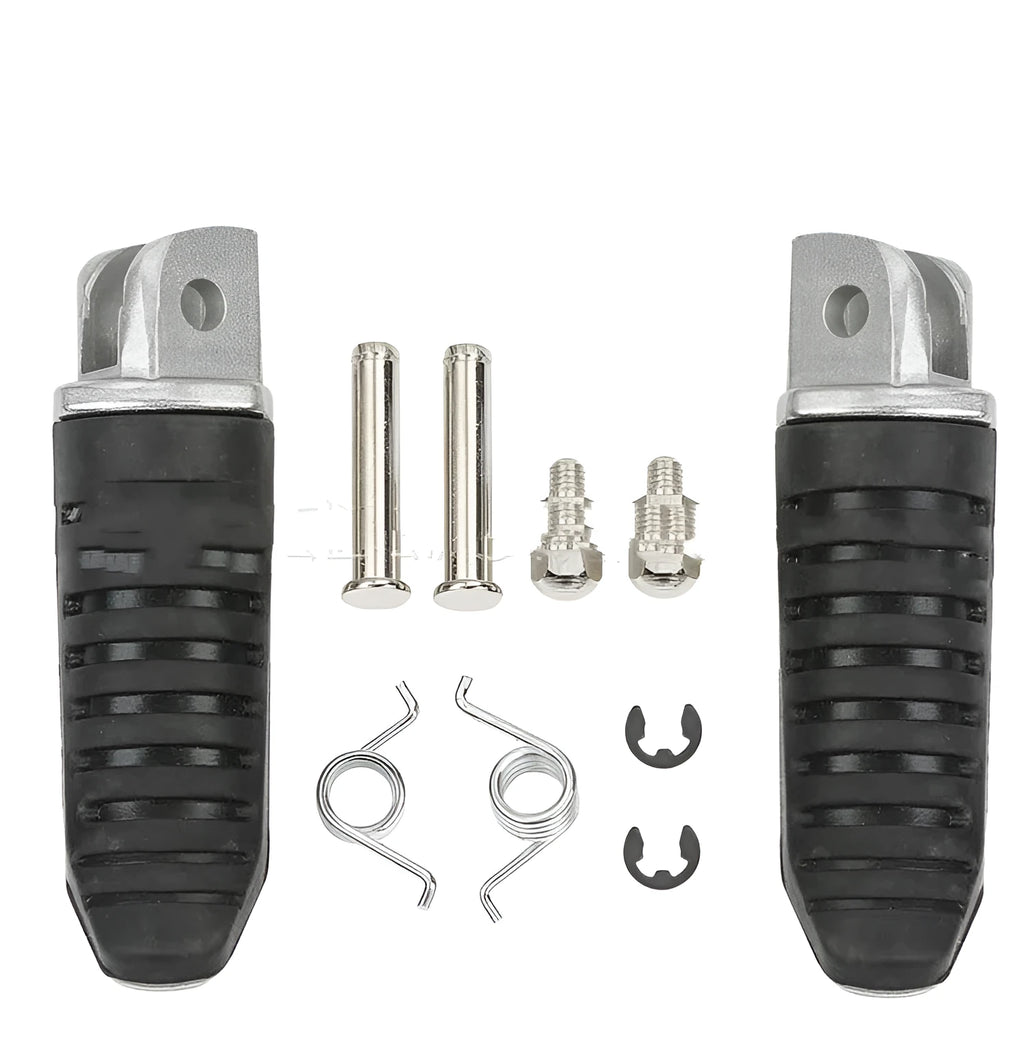 Black aluminium alloy motorcycle footpegs replacement set for Suzuki models.