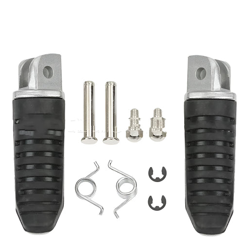 Black aluminium alloy motorcycle footpegs replacement set for Suzuki models.