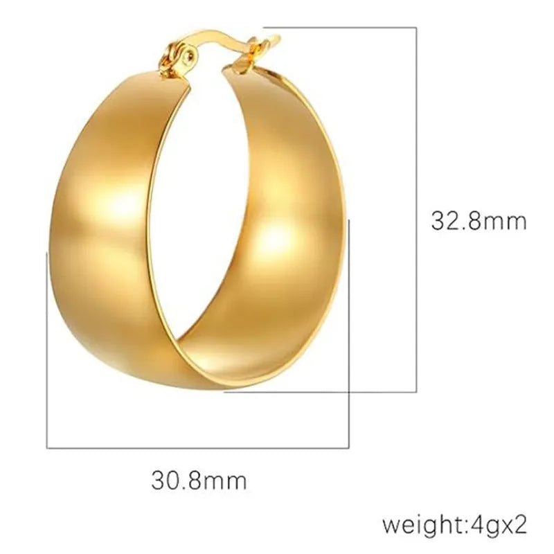 Stainless steel curved earrings with electroplated gold or steel finish in 25mm or 30mm sizes