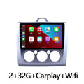 9-inch Android car head unit with touchscreen for Fox vehicles, showing integrated manual air conditioning controls.