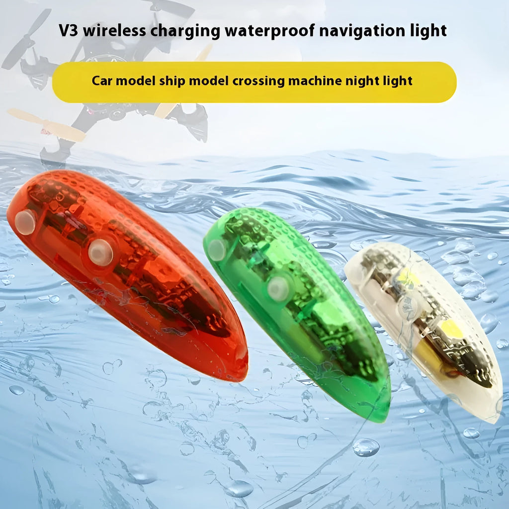 V3 wireless charging waterproof navigation light for model cars and ships with red and green LEDs.