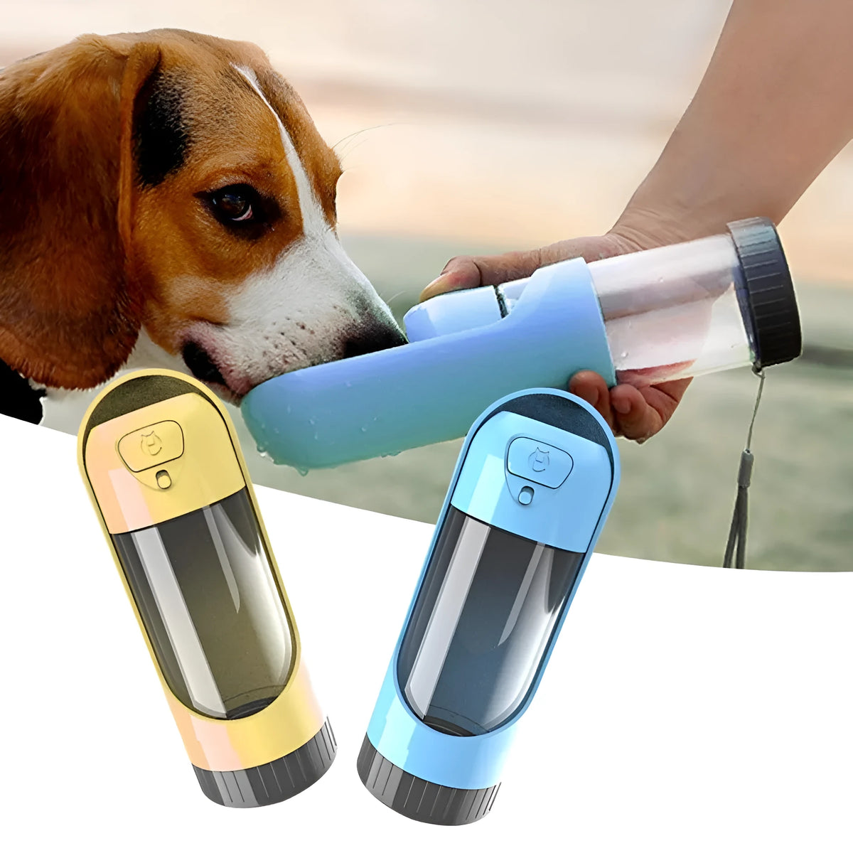 Small One Travel Cup 300ml pet water dispenser in pink blue green apricot colours on white background