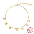 S925 silver geometric round anklet with adjustable chain, available in 14K gold or platinum plating