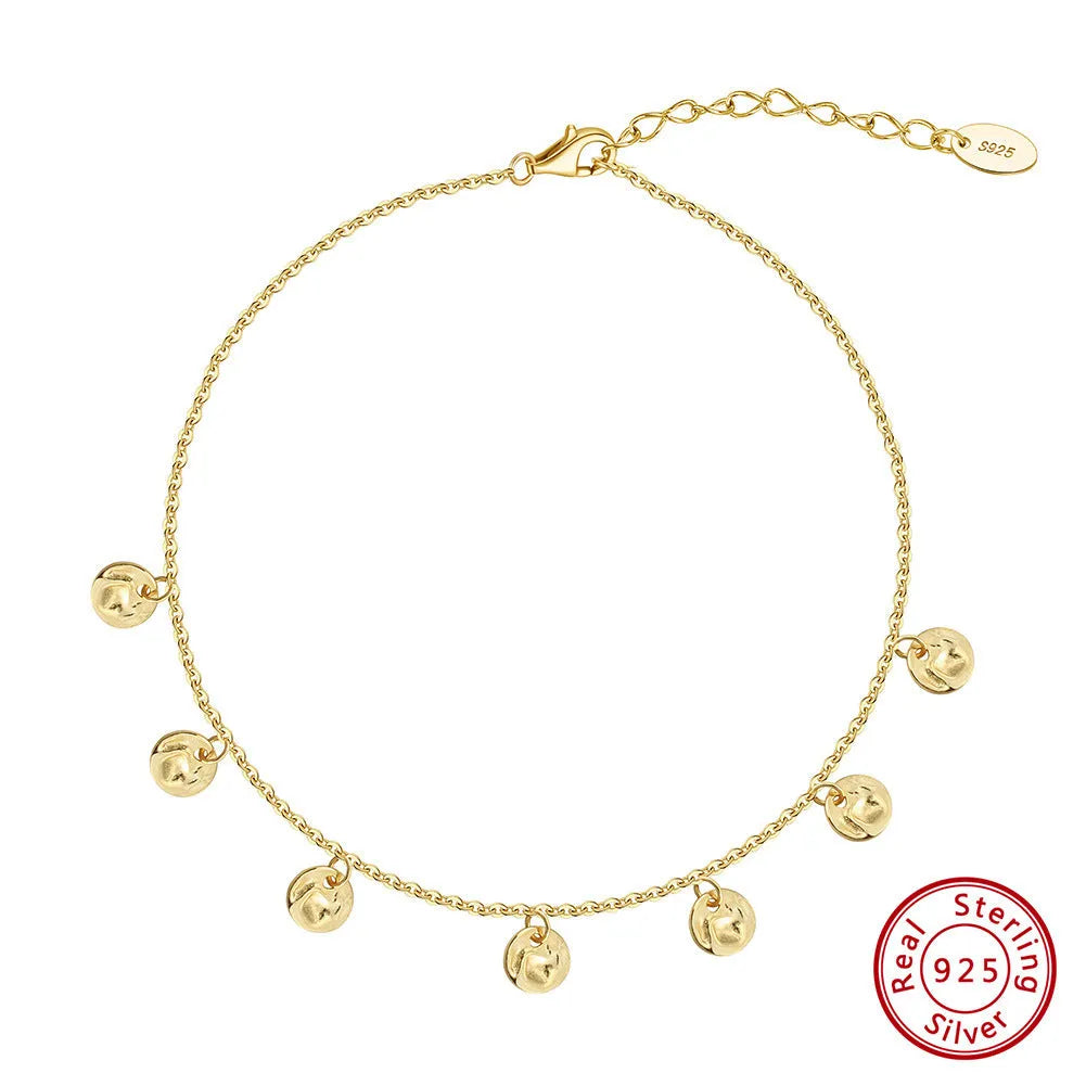 S925 silver geometric round anklet with adjustable chain, available in 14K gold or platinum plating