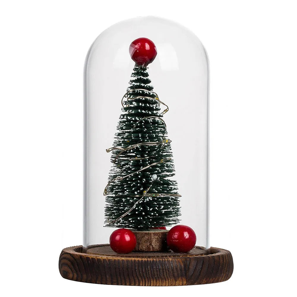 Green glass-cover Christmas tree LED light on USB base with simulation pine interior