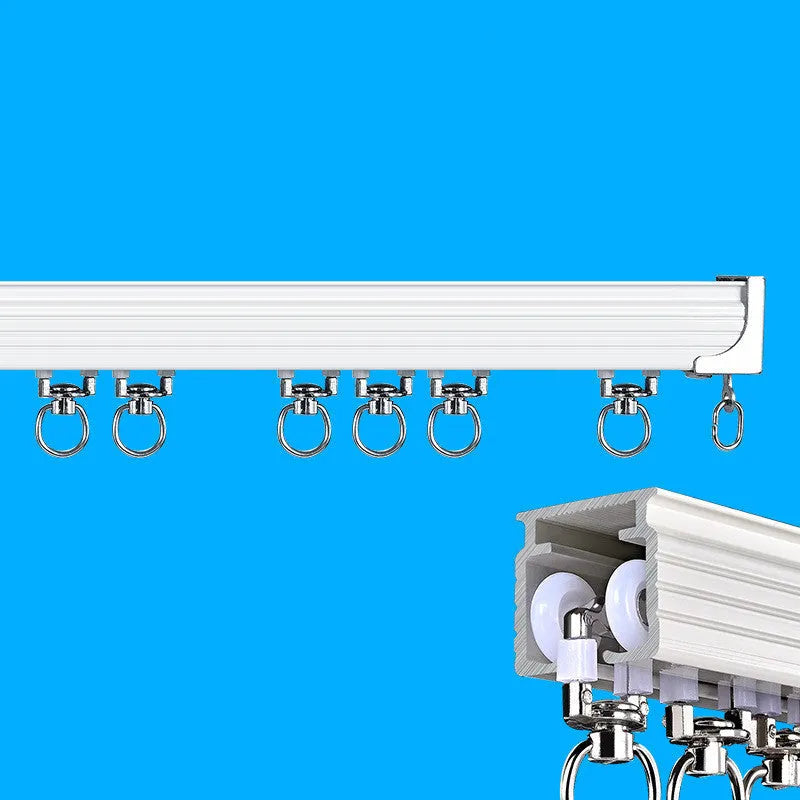 Motorised aluminium curtain track system with silent pulleys and 90-degree elbow connectors