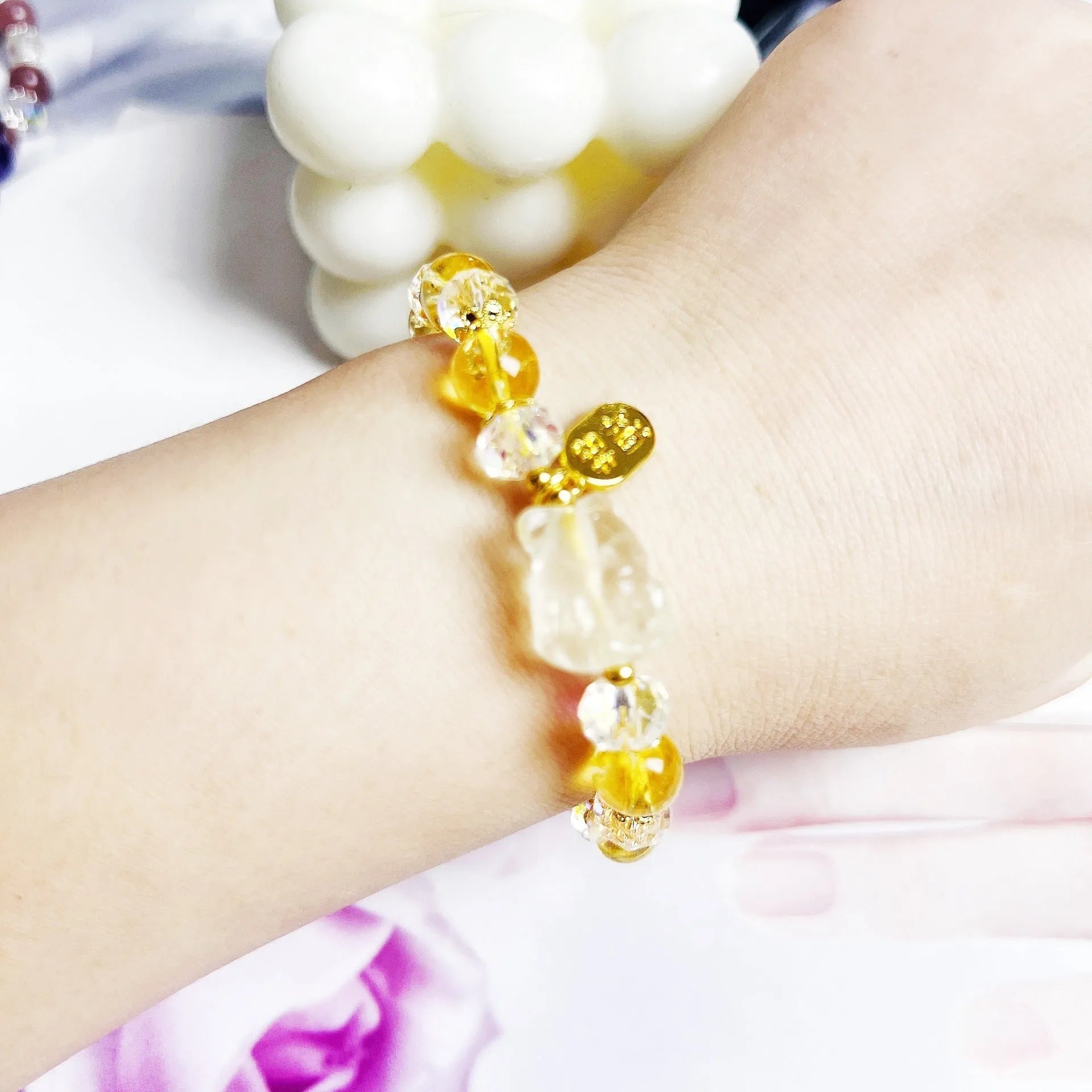 Handcrafted nine-tail fox bracelet made from natural citrine crystal for women