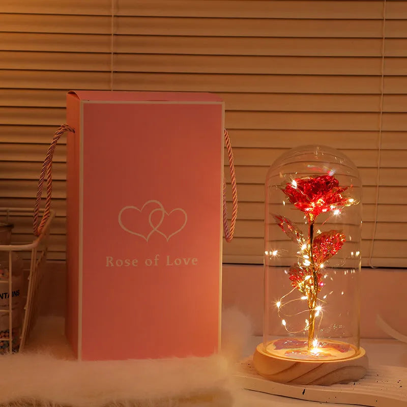 Eternal Gold Foil Flower Ambience Light glass cover flower shape 11x12cm battery powered solid wood base