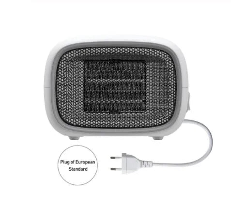 Mini ABS plastic PTC ceramic heater in green colour showing compact dimensions
