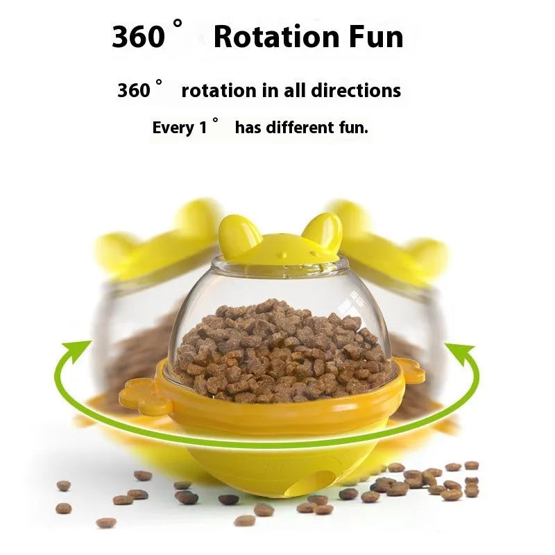 TPR dog food dispenser toy in lake blue or yellow colour for interactive feeding