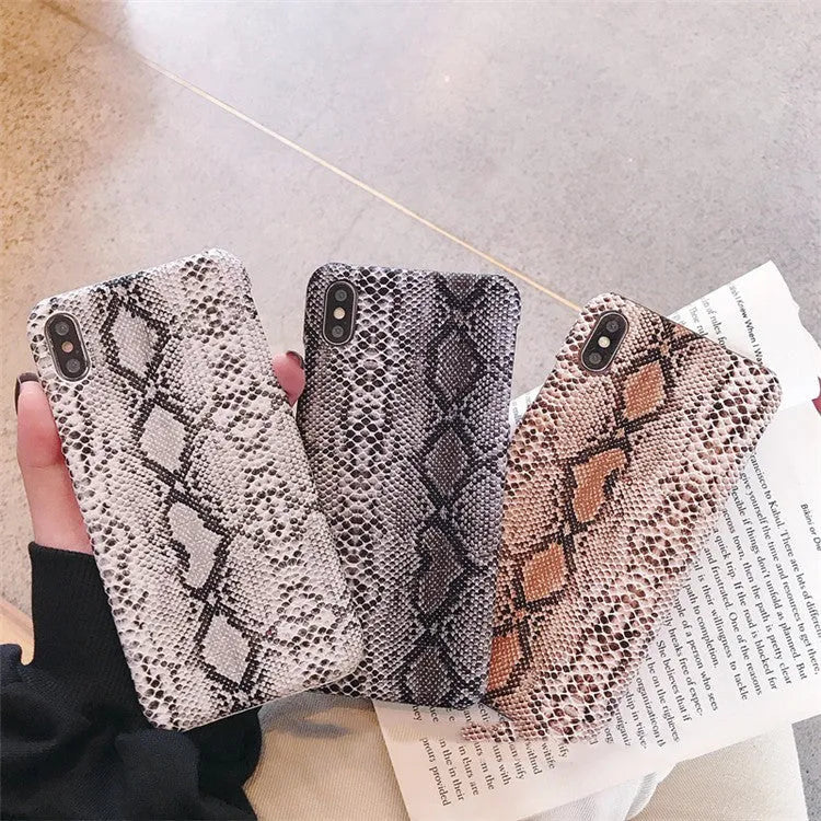Leather luxury snake skin TPU PC phone case for Apple iPhone 6S 7 8 X XR back cover in brown grey white