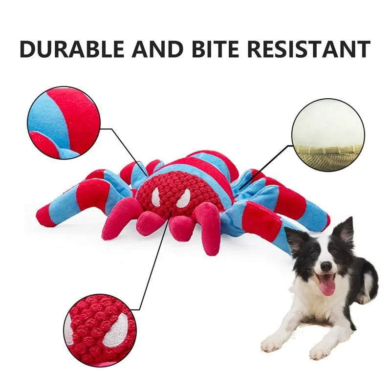 Red soft plush dog toy with squeaker for medium and large breed chewing and interactive play