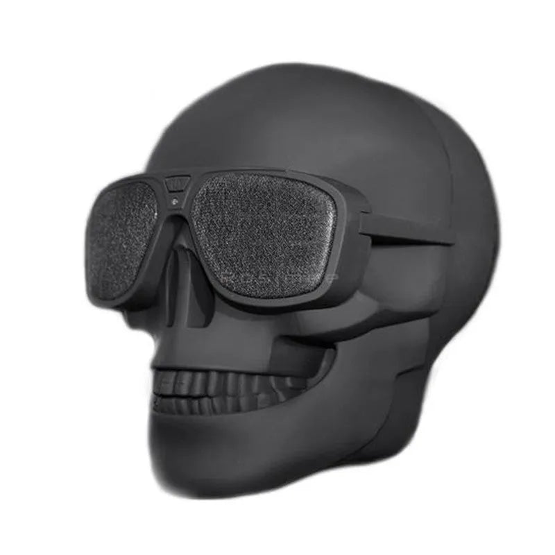 Skull-themed portable wireless Bluetooth speaker in multiple colours with a 10-hour battery.