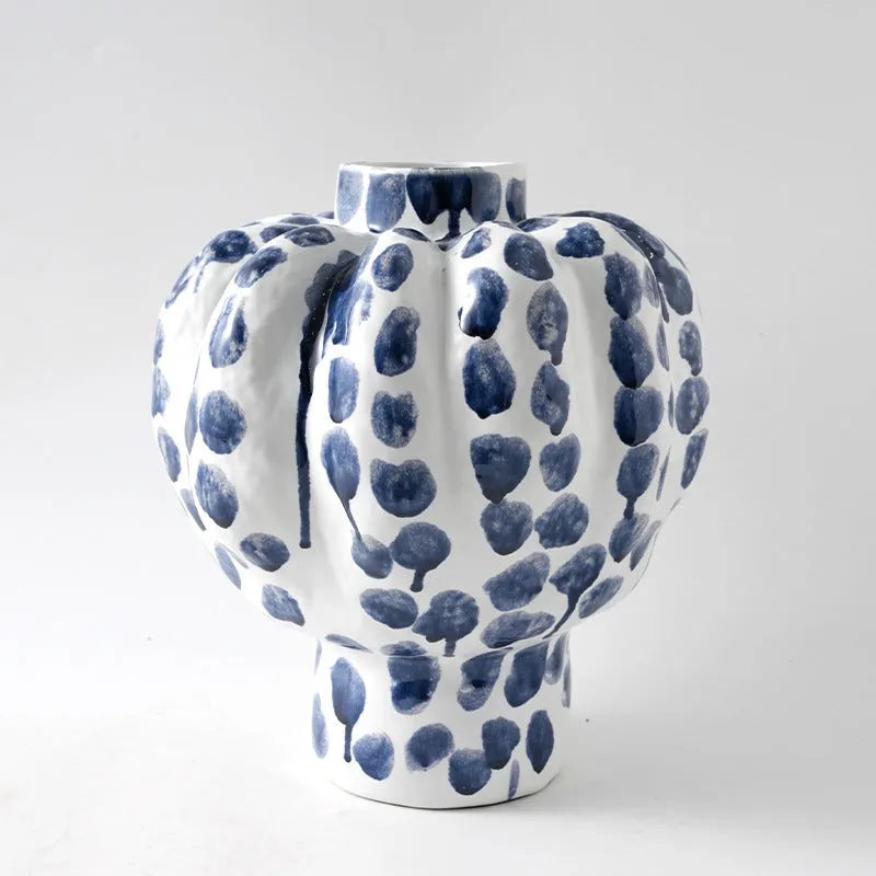 Celadon white single-colour glaze porcelain vase 32cm wide 37cm tall handmade light luxury home decor