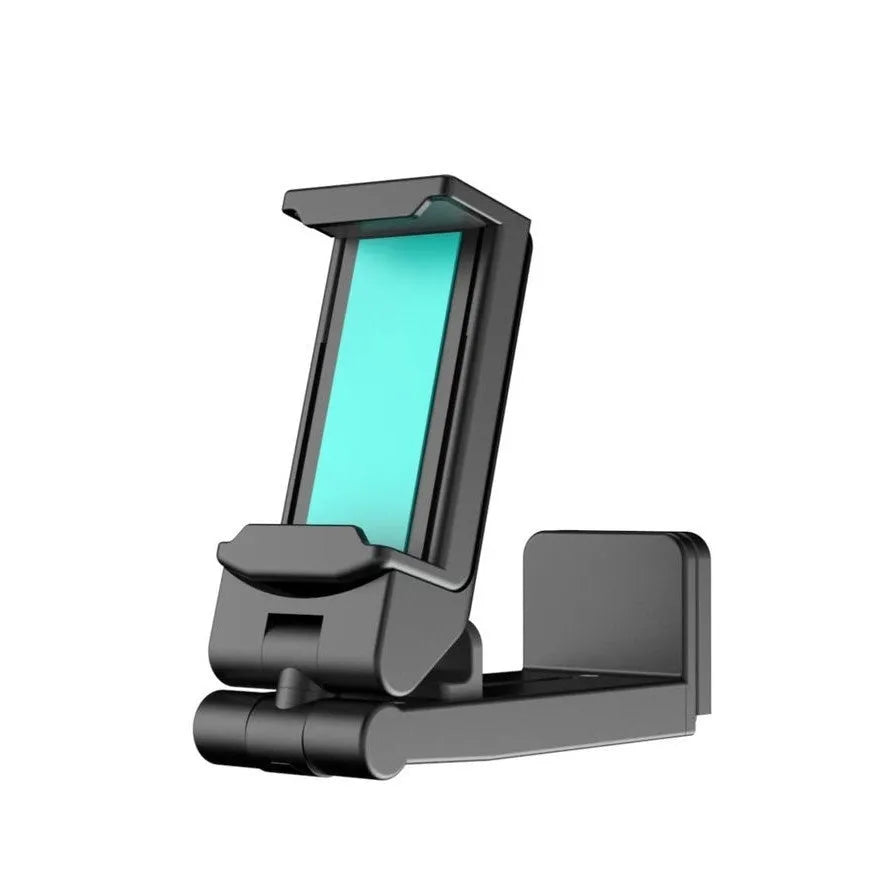 Foldable rotating universal phone holder in black, grey, or green colours showing adjustable viewing angles