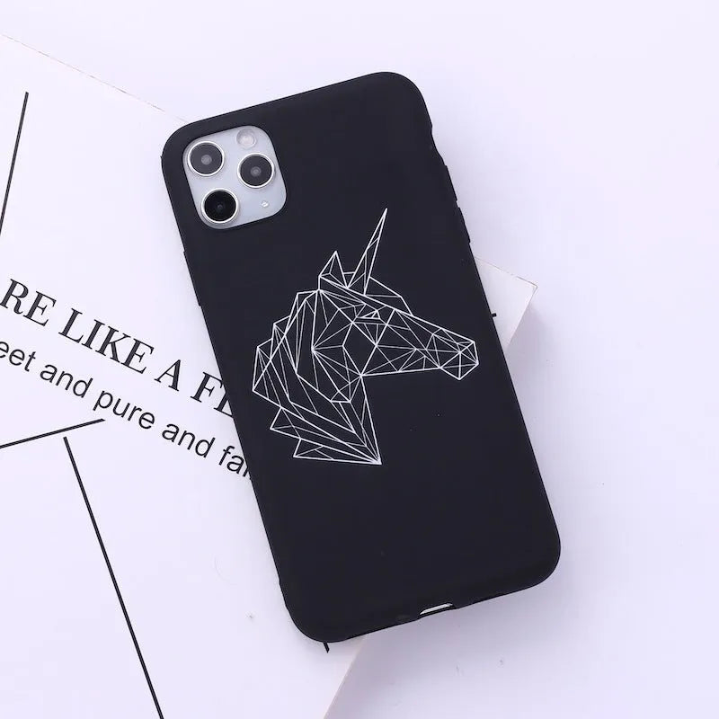 Animal line graffiti art design on a slim black TPU iPhone back cover case.