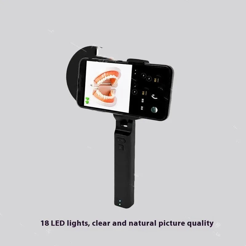 Black portable handheld LED fill light for phone photography measuring 14.5 by 25.8 by 4.7 centimetres