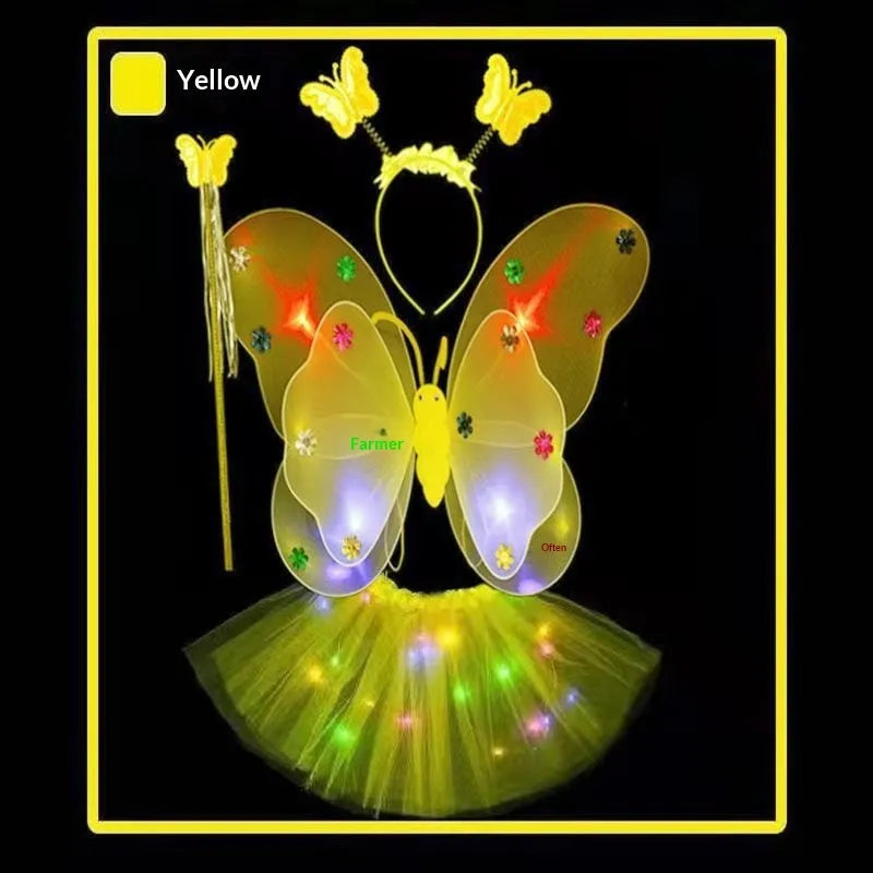 Creative glowing butterfly wings 4-piece set with luminous double-layer wings in pink colour