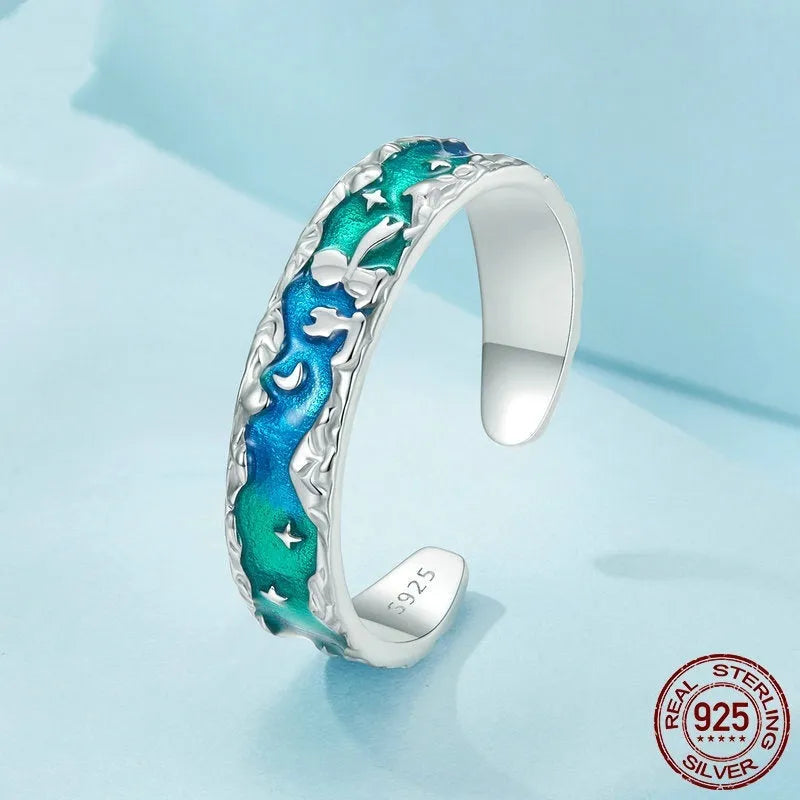 Aurora Star adjustable open ring in silver alloy with cartoon star motif, colour SCR1021-E