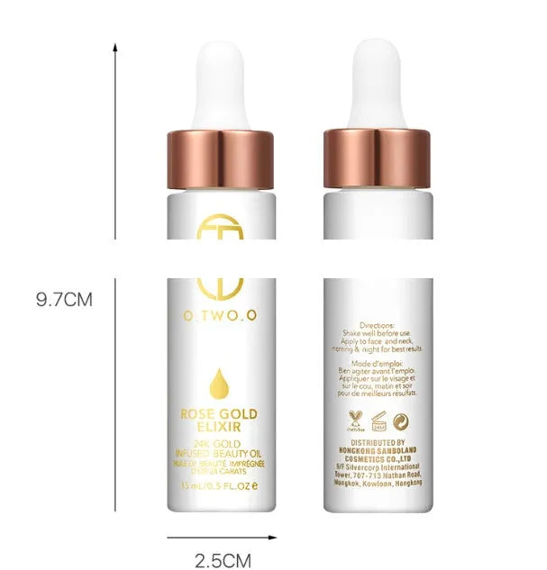 24k Rose Gold Elixir Face Oil in 15ml bottle with dropper for hydrating primer use