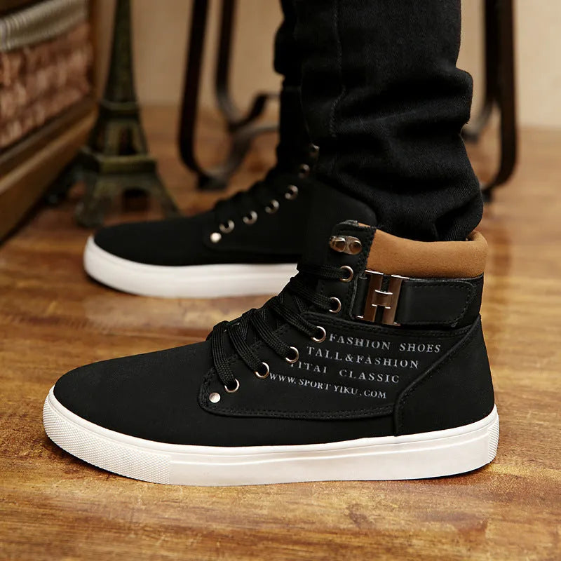 Men's Martin boots lace-up flat canvas work boots with frosted finish rubber sole low heel round toe