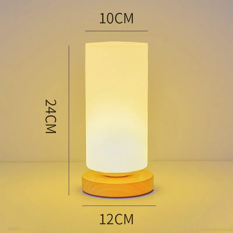 Nordic style wooden USB table lamp with flower-shaped base and cylindrical lamp head