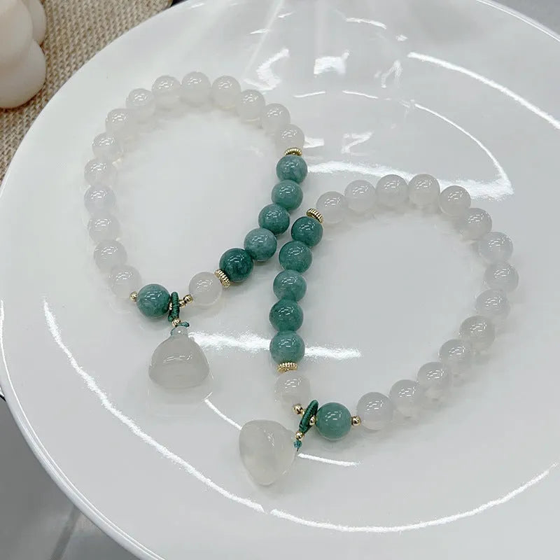 Women's retro Chinese style agate lotus seedpod bracelet with Burma jade elements