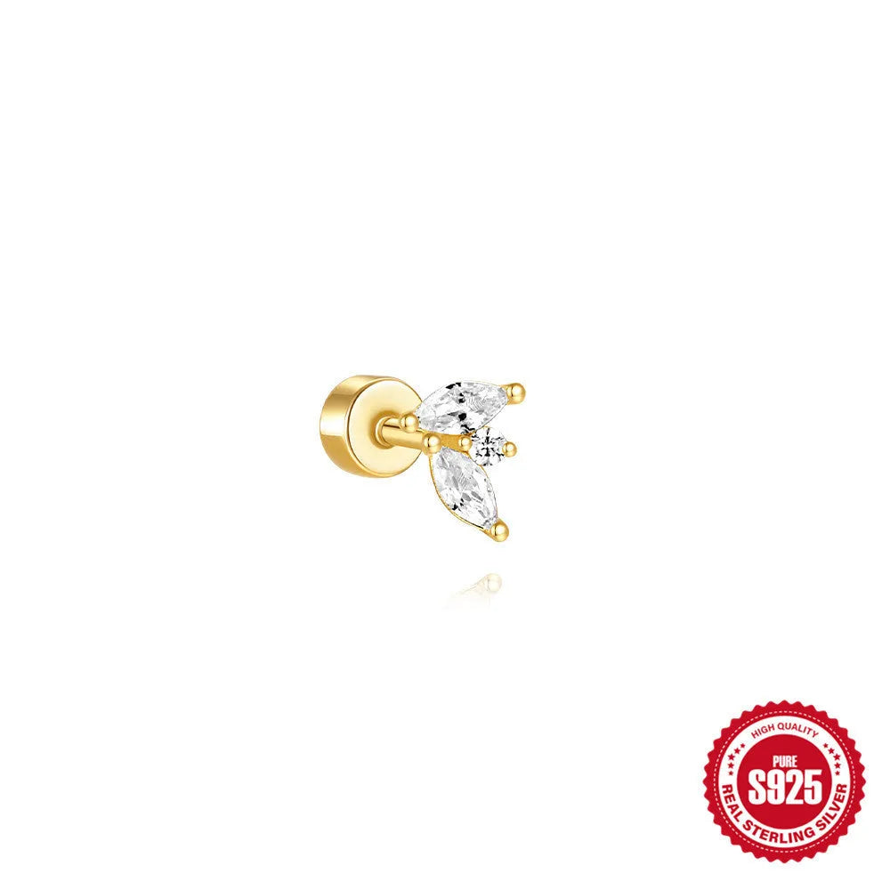 S925 sterling silver flat column geometric ear bone stud with gold electroplated finish