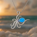 Silver stainless steel necklace with geometric opal octopus pendant
