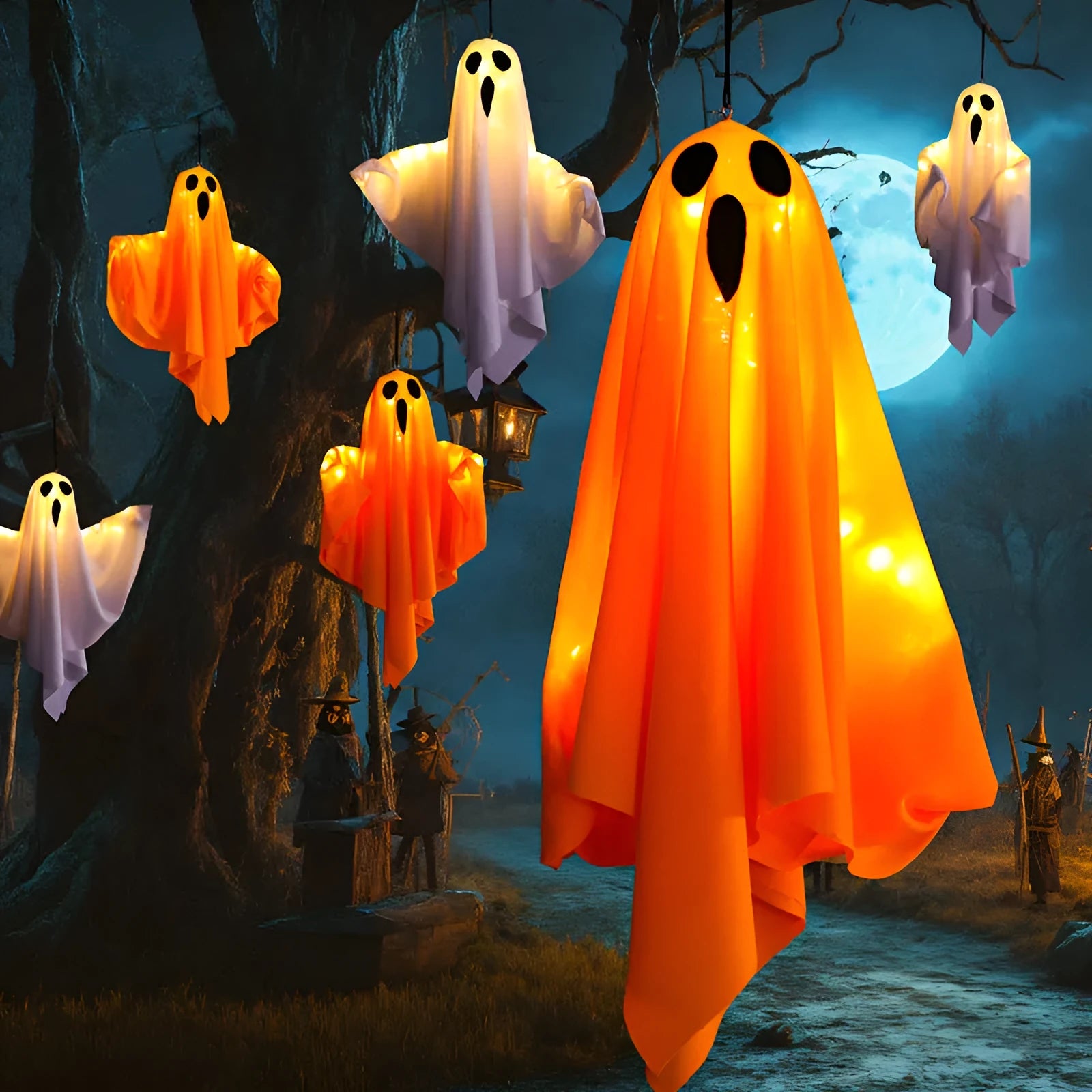 Halloween ghost indoor party light with luminous white and orange ghost scream designs