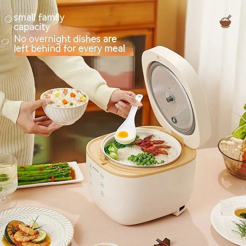 White intelligent multi-function rice cooker with 3L capacity and included accessories