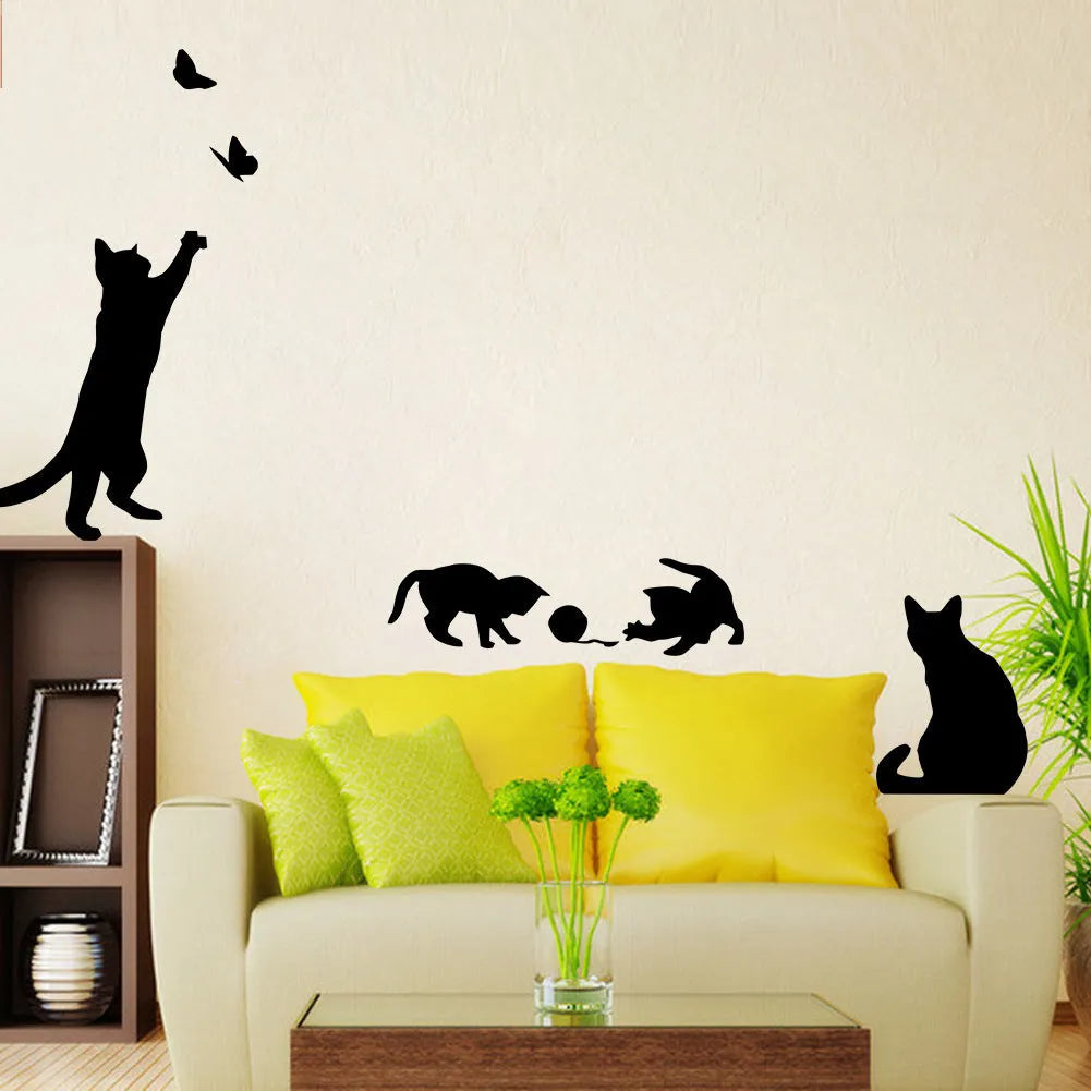 Cat scratching butterfly three-dimensional PVC wall sticker 58x20cm for living room bedroom decor