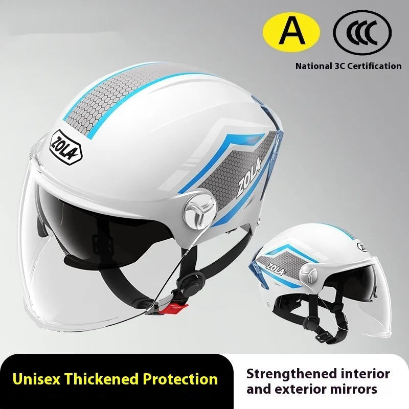 Children's 3C motorcycle half-helmet with a double visor shown in light brown colour.