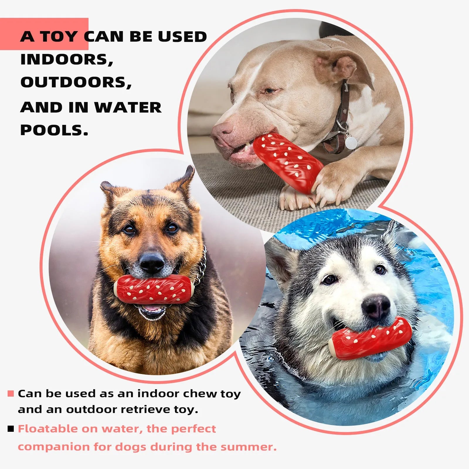 Hard plastic rod-shaped dog chew toy in a primary colour.