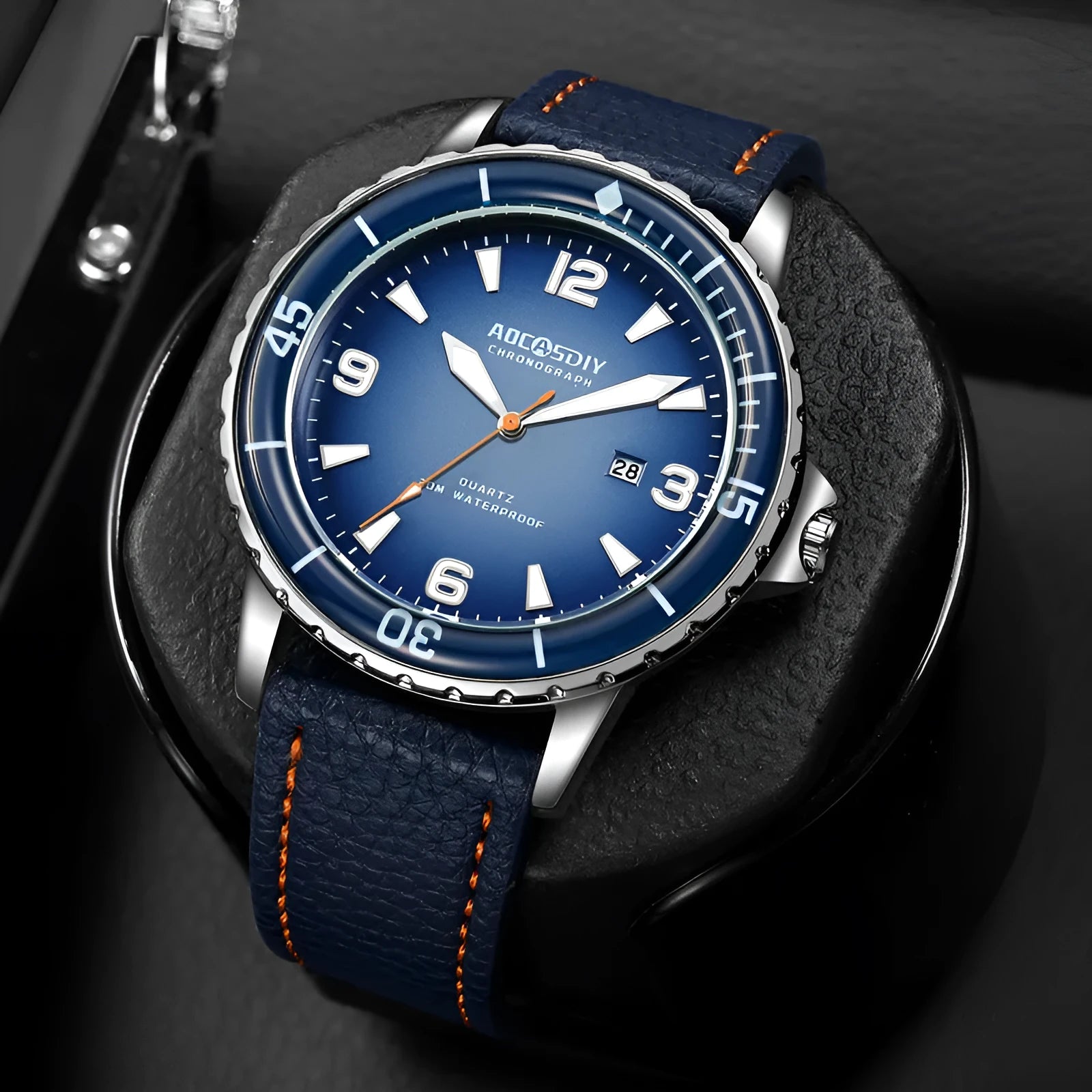 Men's casual digital watch with large 45mm dial, waterproof design, and mineral glass display