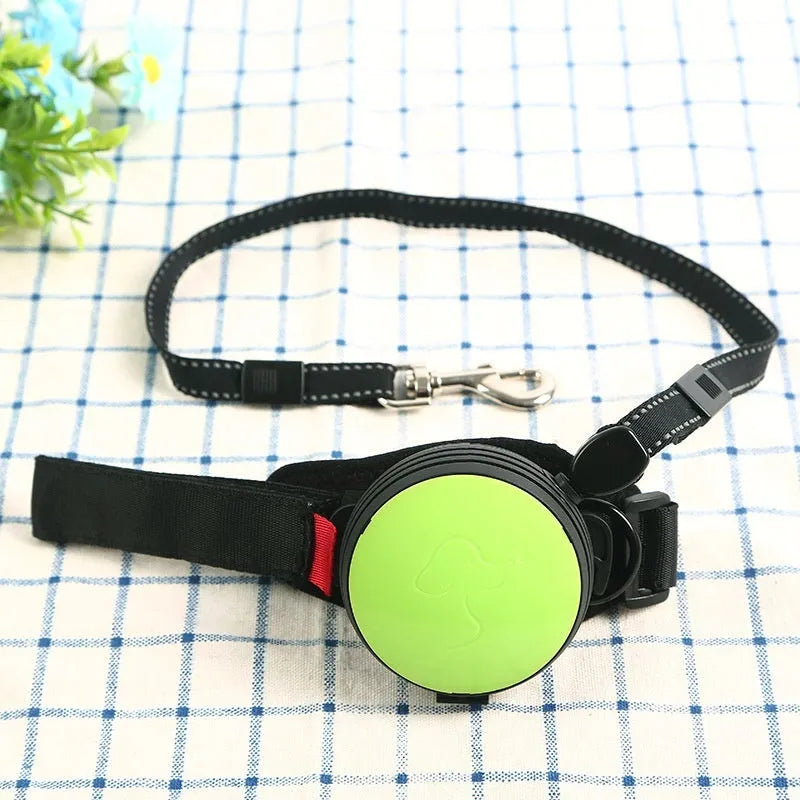 Retractable dog leash extended to 3 metres with explosion-proof mechanism in vibrant orange colour