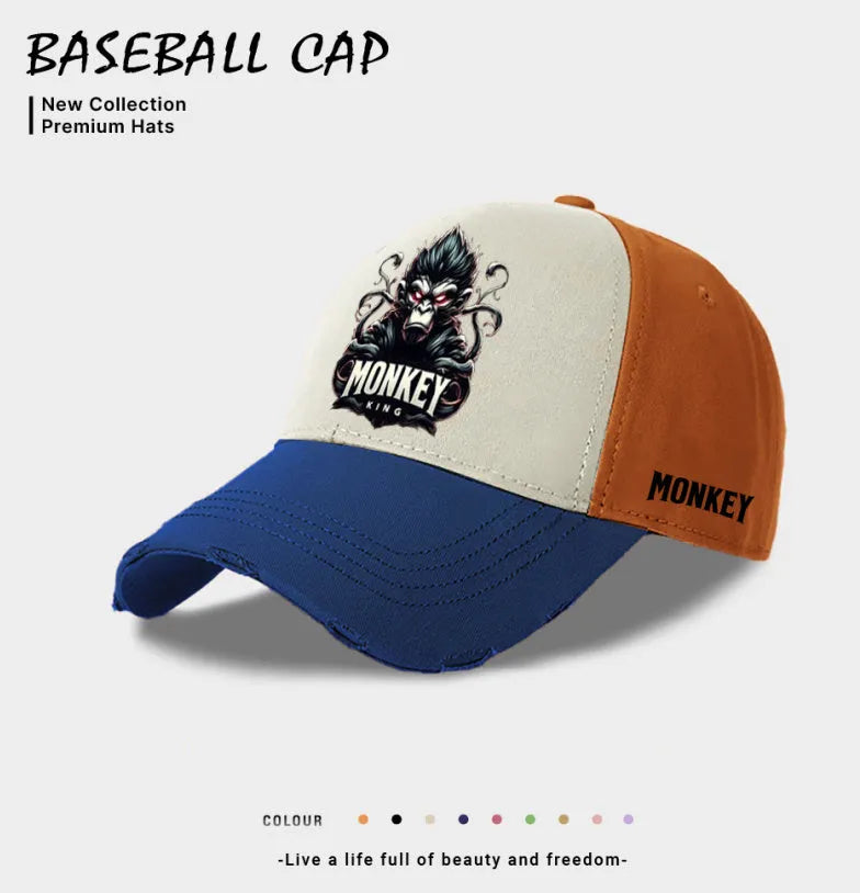 Men's casual polyester baseball cap in beige, black, and blue colours, front view