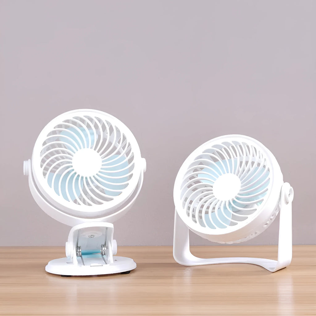 USB-powered mini desktop clip fan with brushless motor for quiet dormitory and office use