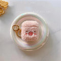 Beige plush pig flannel protective cover with bracelet for AirPods case, cartoon animal design