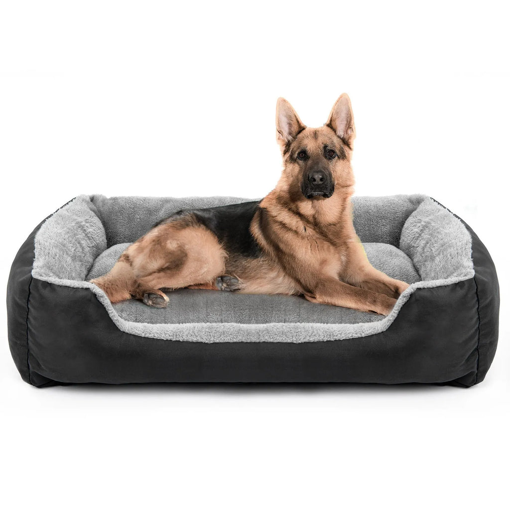 Black cloth dog nest bed for medium to large dogs with raised edges, shown in 2XL size